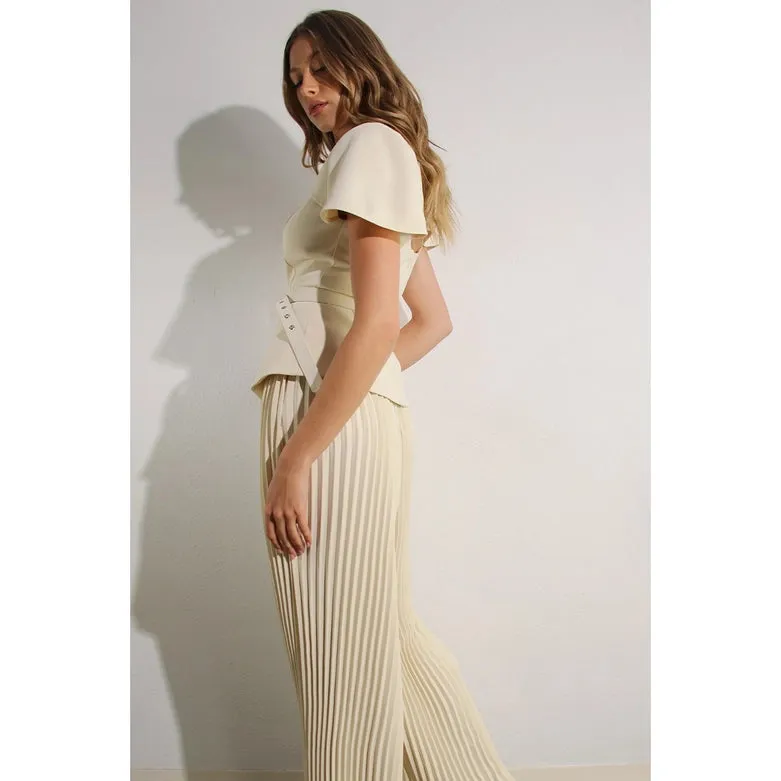 2 Tops and Pants Belt Set CREAM BEIGE