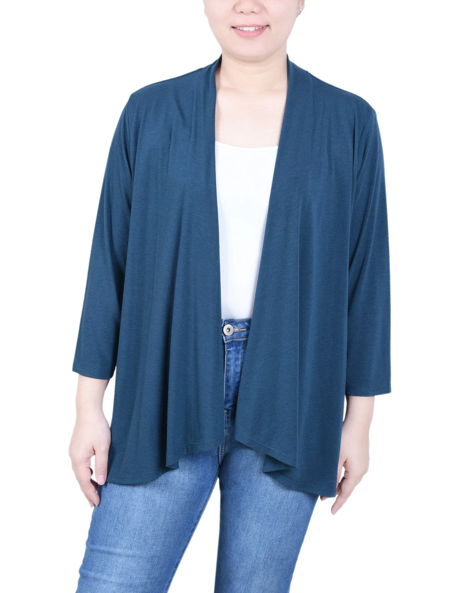 3/4 Length Sleeve Solid Cardigan - Petite