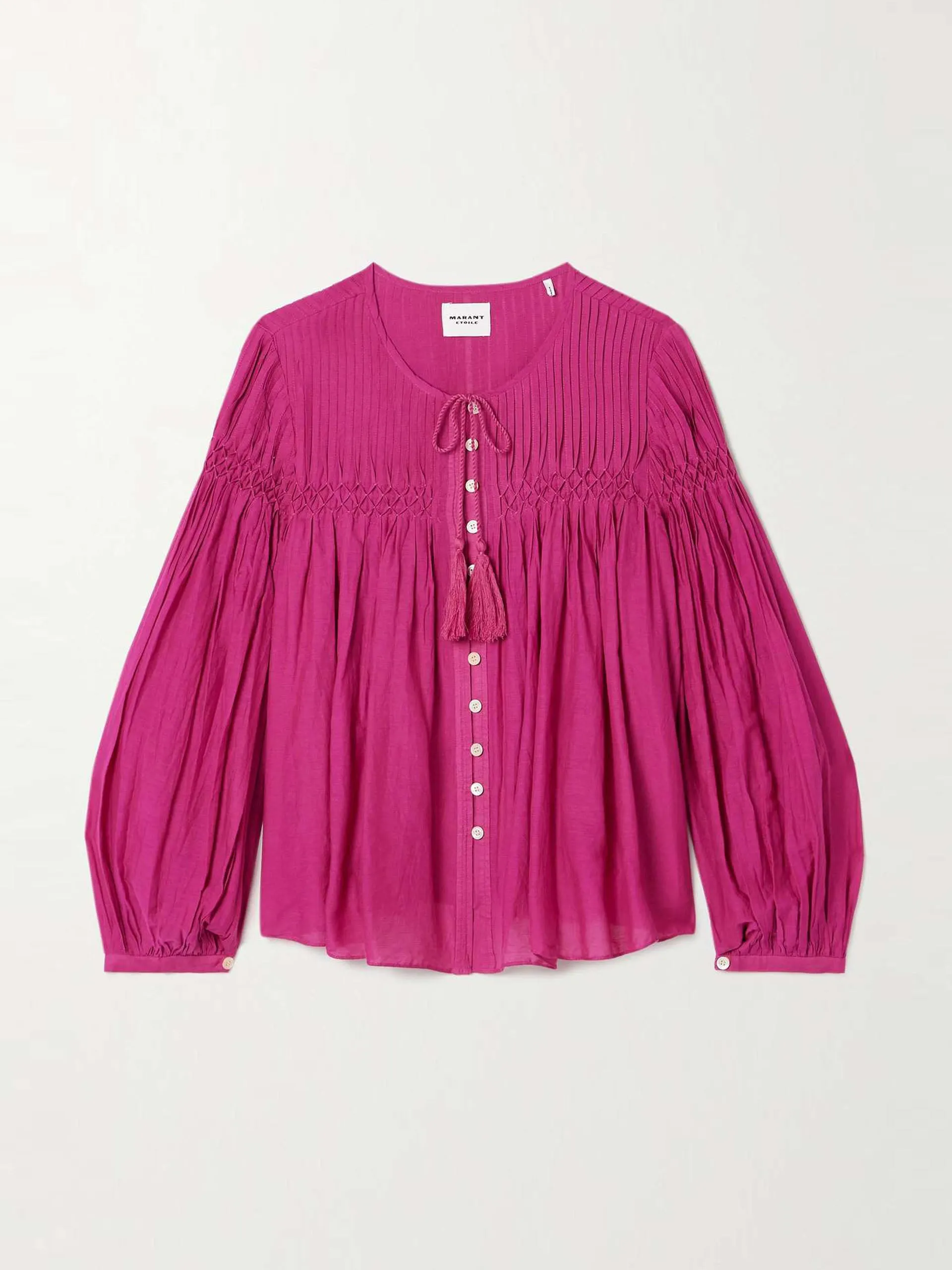 Abadi pintucked smocked cotton-blend voile blouse
