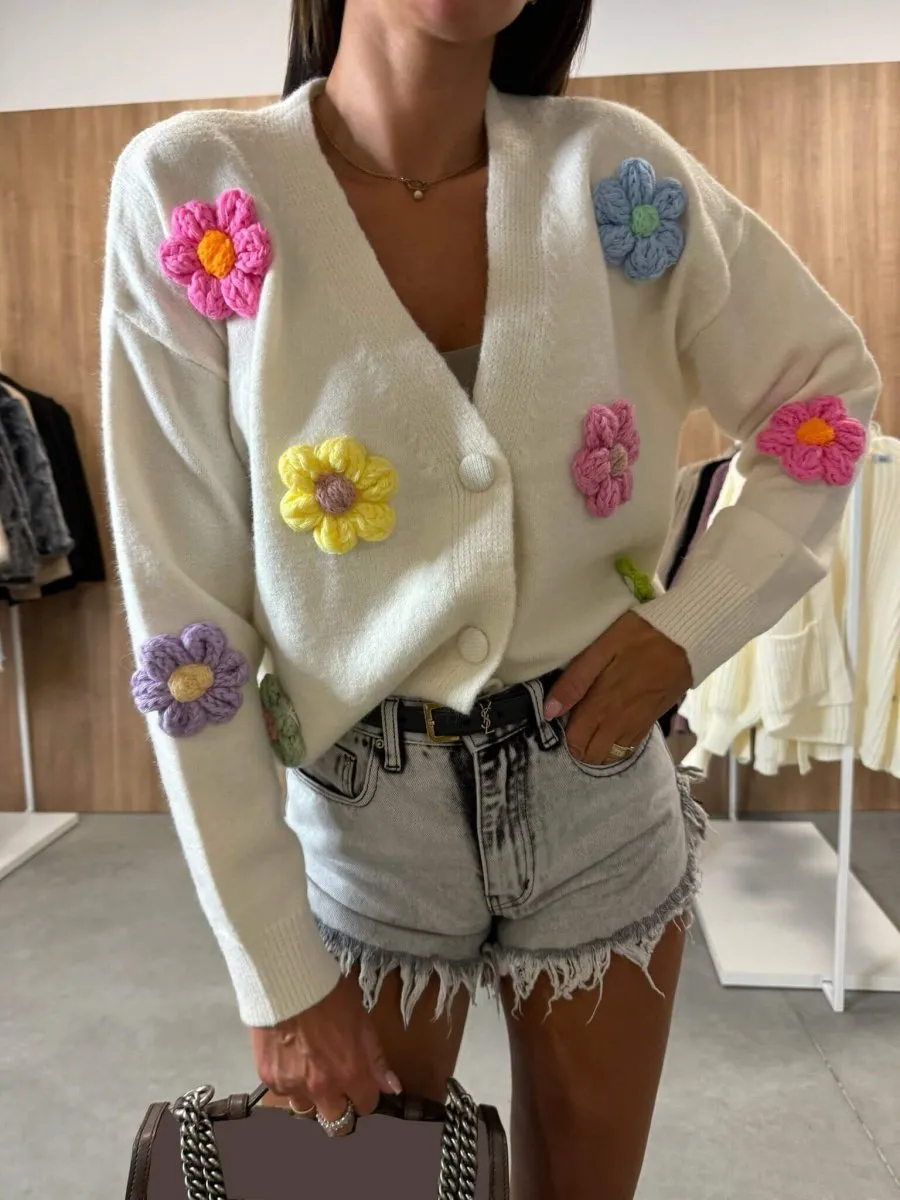 Annabelle | Casual Crochet Flower Cardigan Sweater Jacket