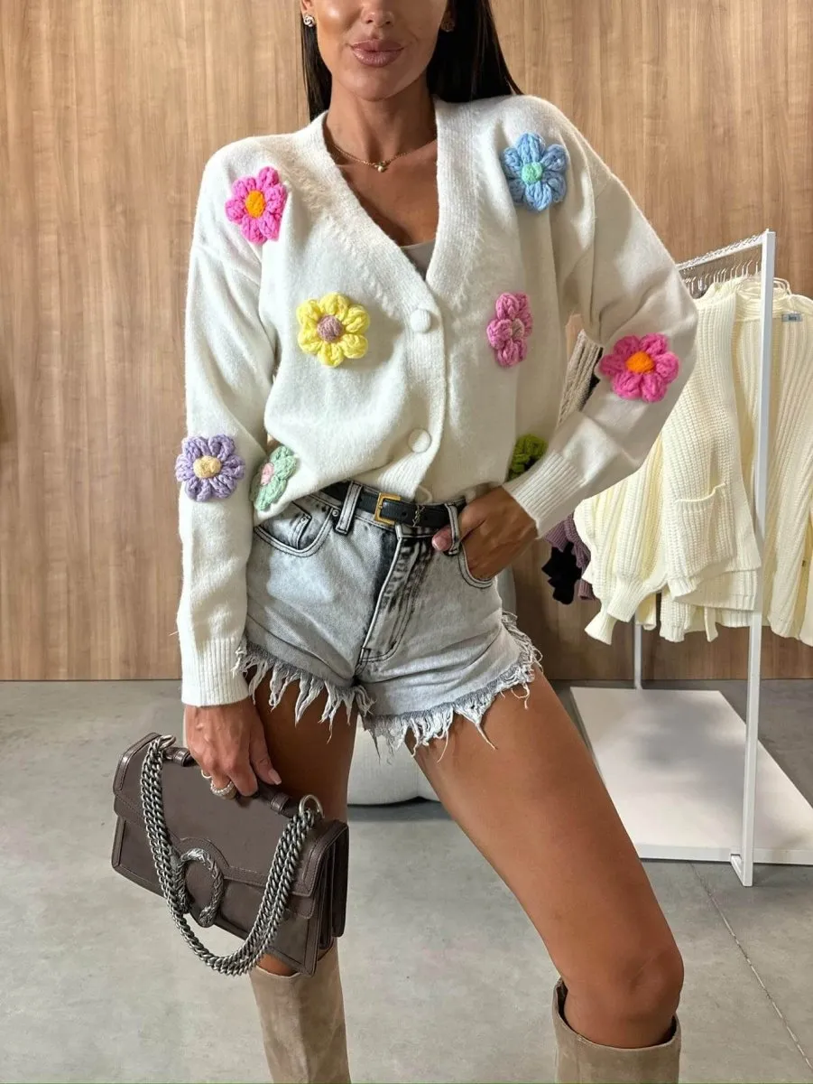 Annabelle | Casual Crochet Flower Cardigan Sweater Jacket