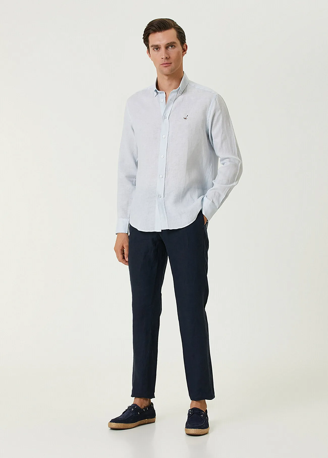 Beymen Club Men Comfortable Fit Linen Shirt Light Blue