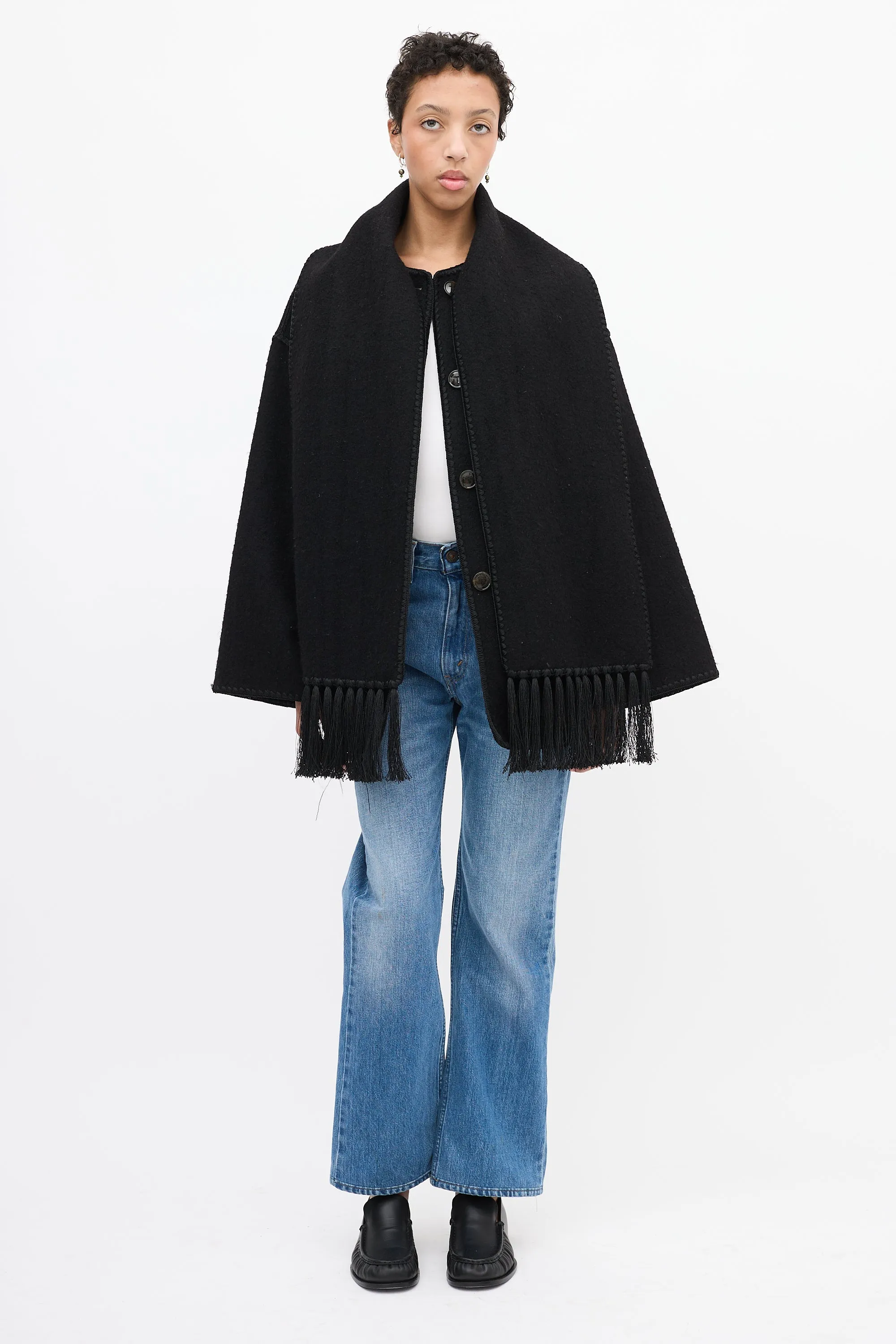 Black Wool Embroidery Scarf Jacket