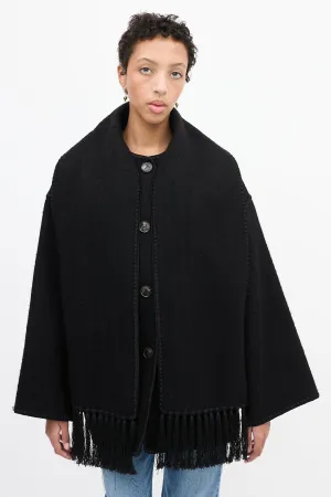 Black Wool Embroidery Scarf Jacket