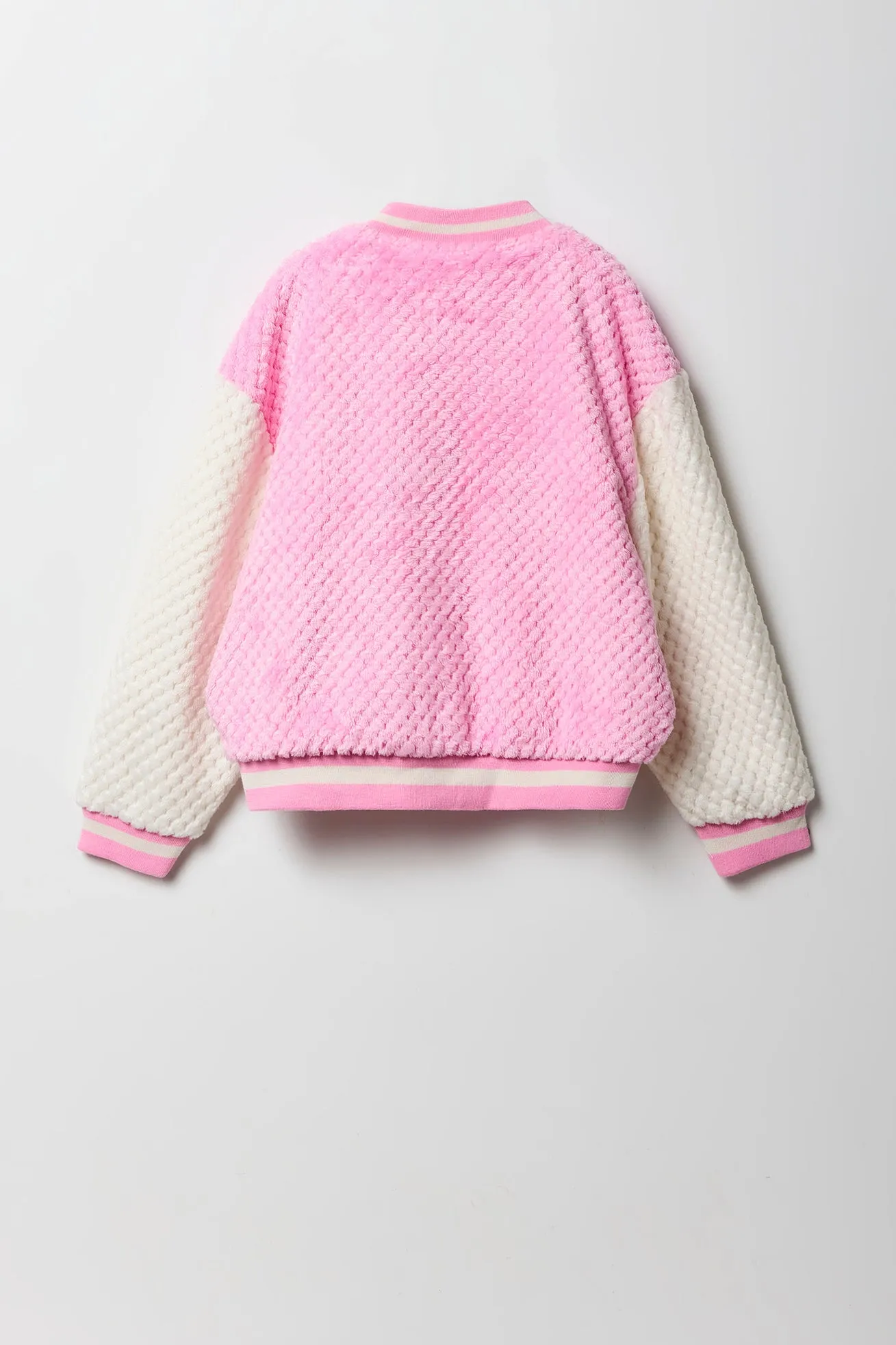 Blouson de style universitaire en peluche matelassée avec motif brodé en chenille pour fille
