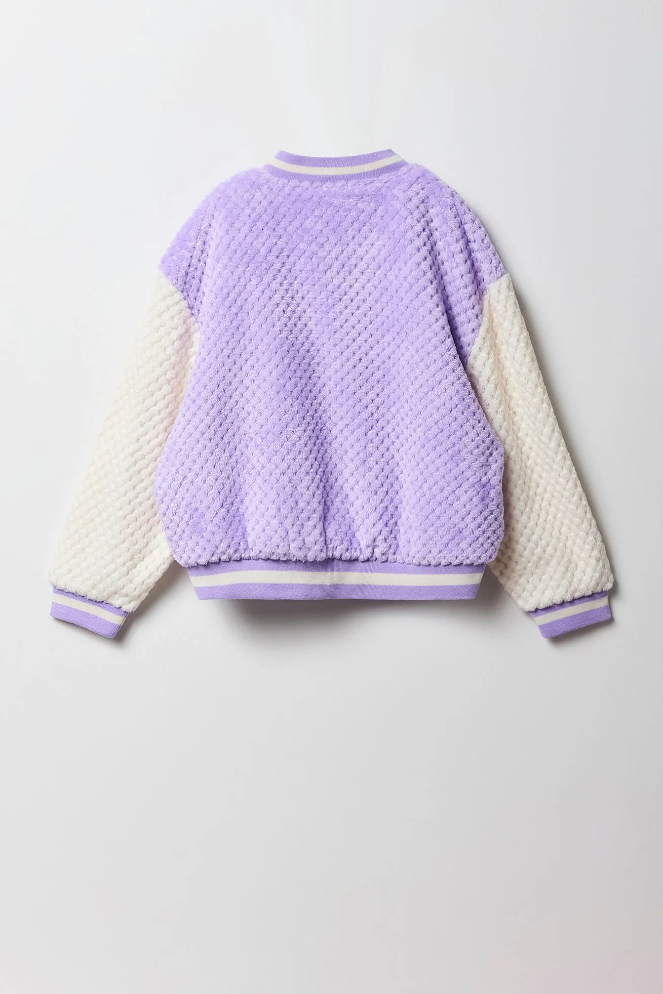 Blouson de style universitaire en peluche matelassée avec motif brodé en chenille pour fille