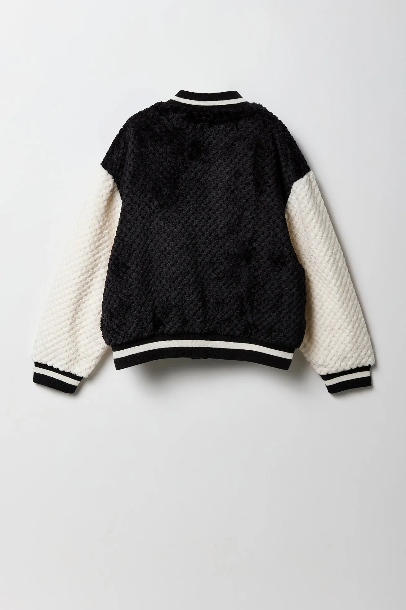 Blouson de style universitaire en peluche matelassée avec motif brodé en chenille pour fille
