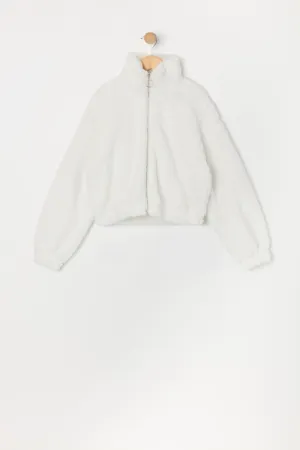 Blouson en peluche avec fermeture à glissière pour fille
