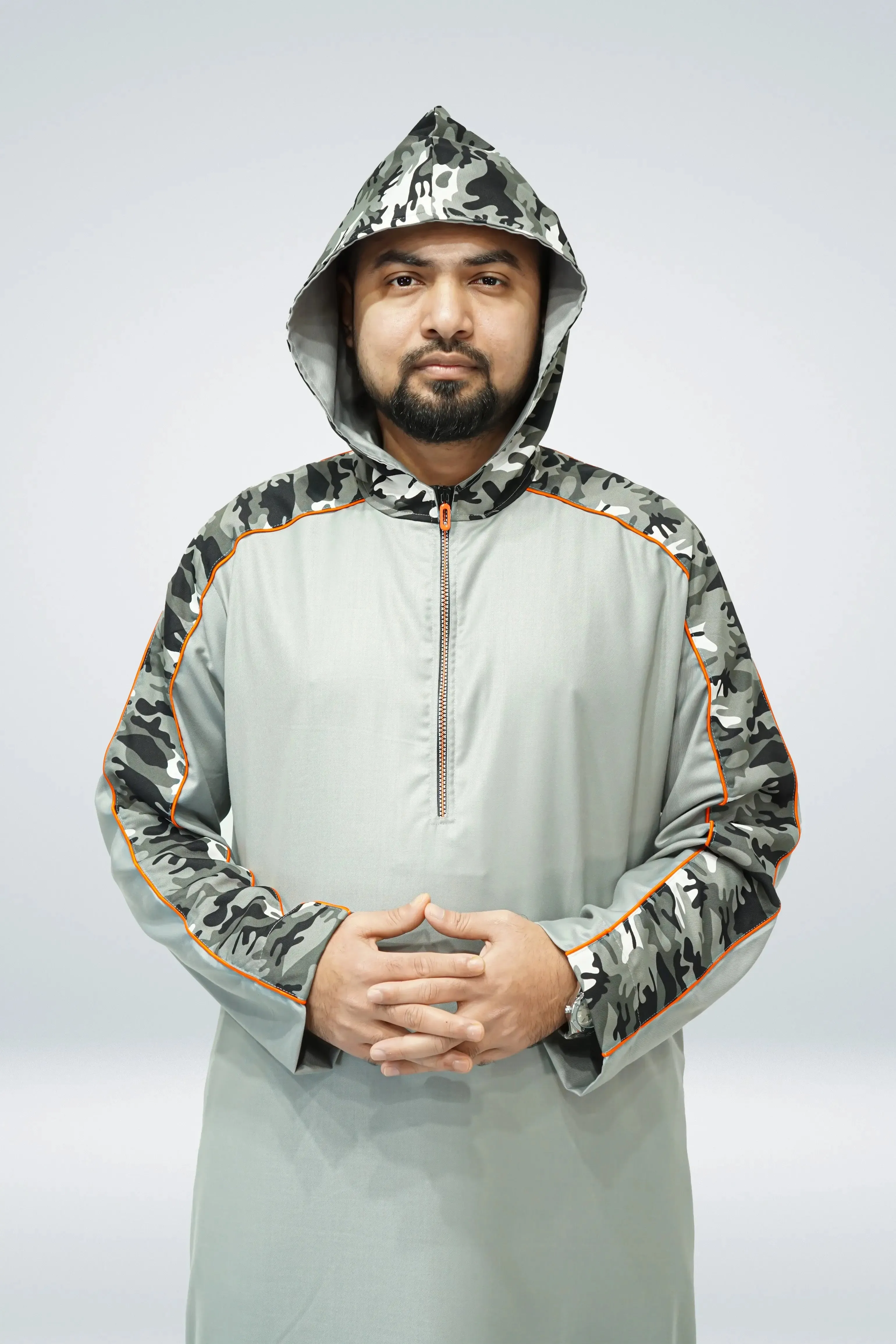 Camo Pattern Grey Hoodie Thobe