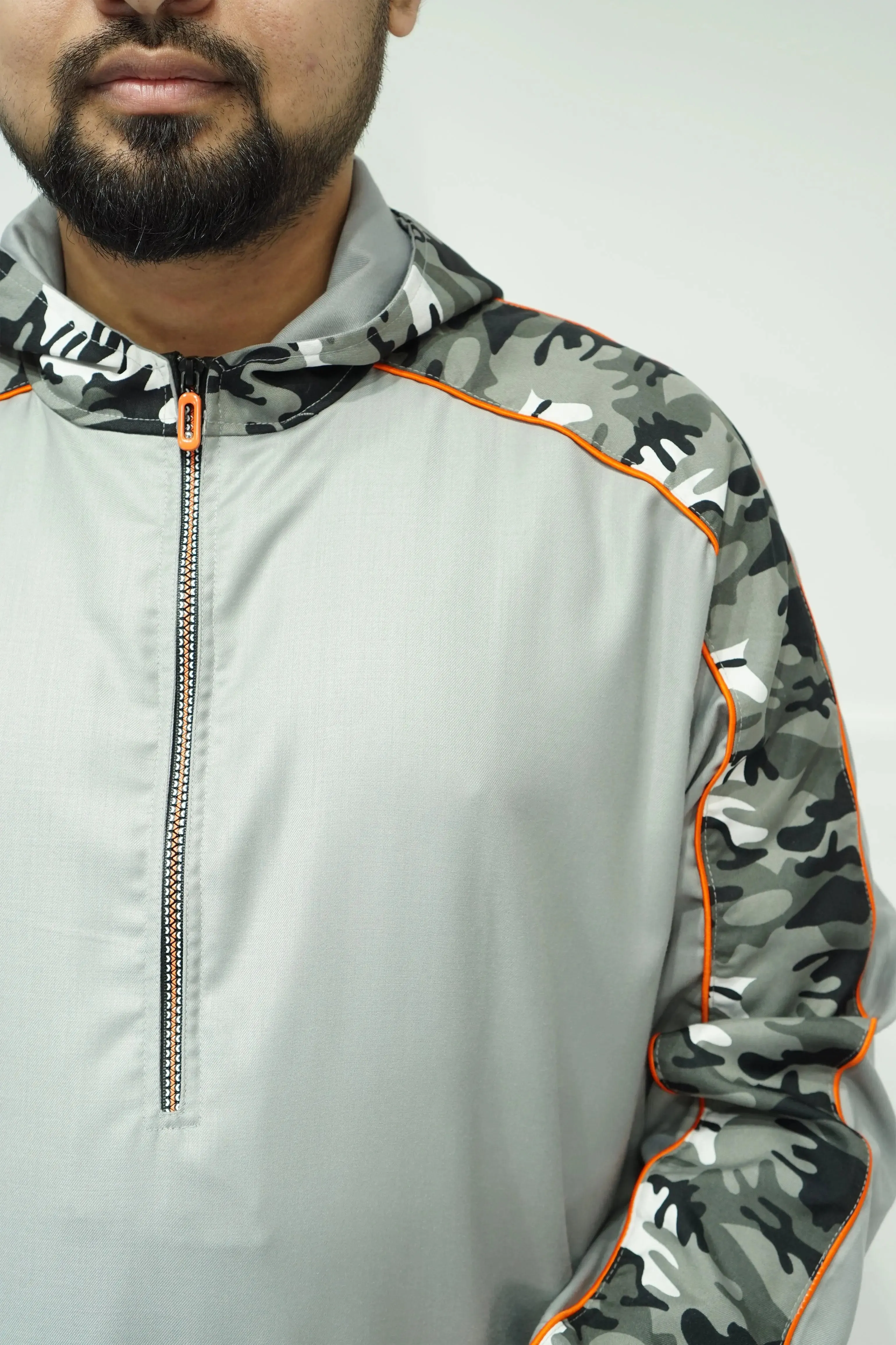 Camo Pattern Grey Hoodie Thobe
