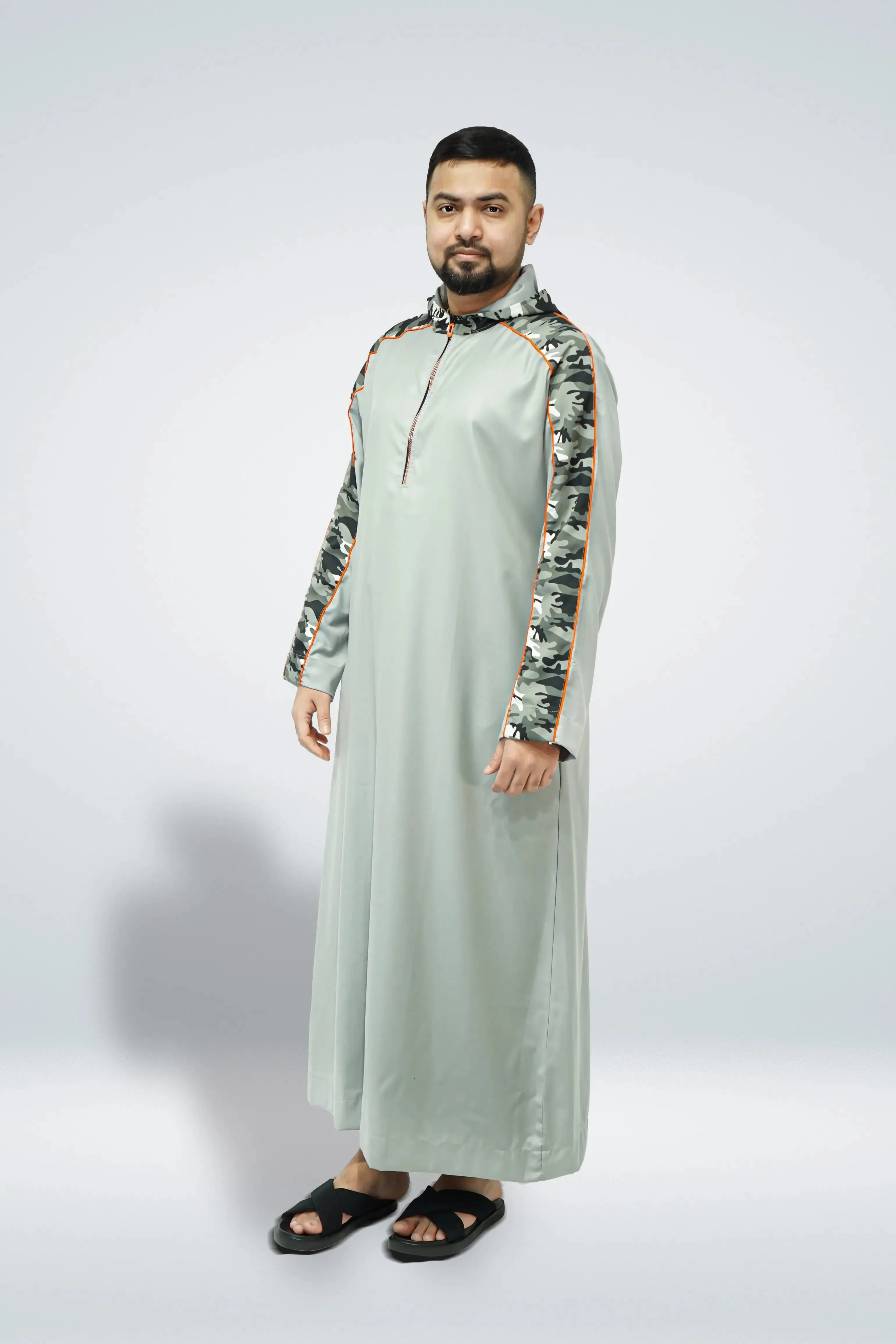 Camo Pattern Grey Hoodie Thobe