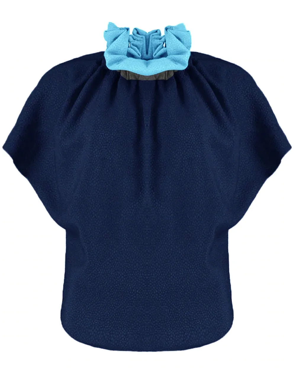 Cerulean and Slate Grey Flou Bubble Jacquard Ruff Blouse