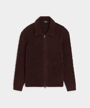 Chenille Zip Jacket in Dark Brown