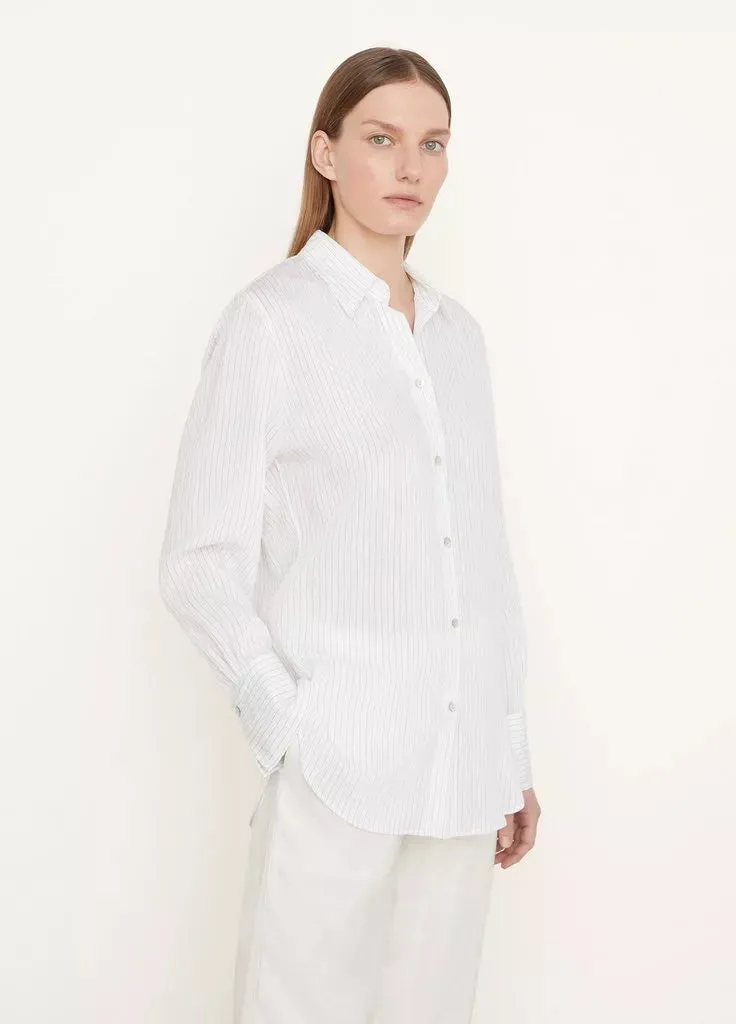 Fine Stripe Relaxed Long Sleeve Shirt - Optic White / Black Stripe
