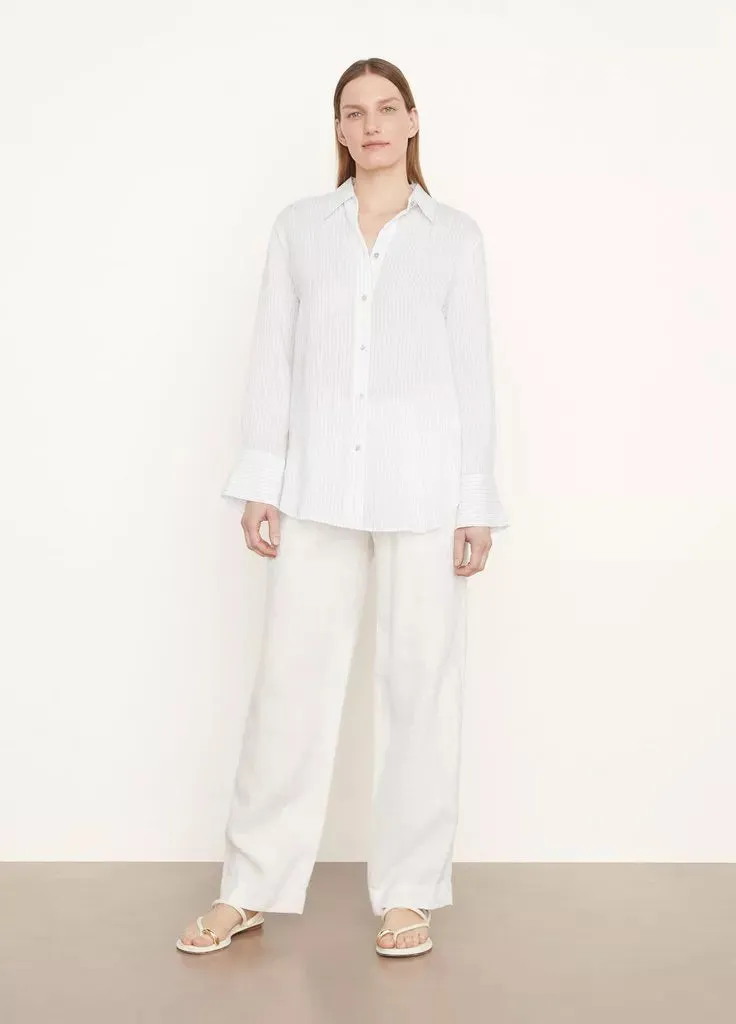 Fine Stripe Relaxed Long Sleeve Shirt - Optic White / Black Stripe