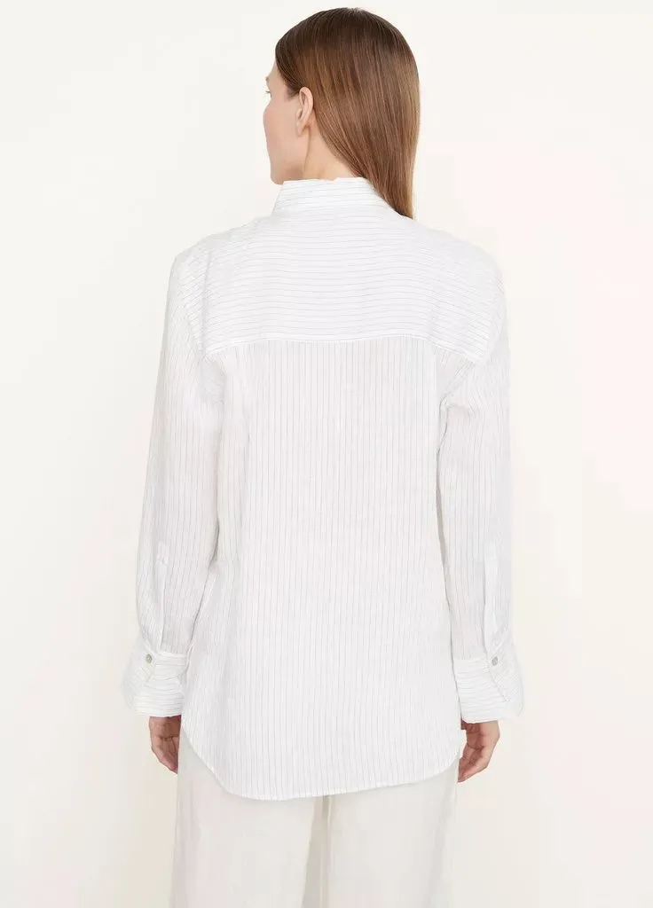Fine Stripe Relaxed Long Sleeve Shirt - Optic White / Black Stripe