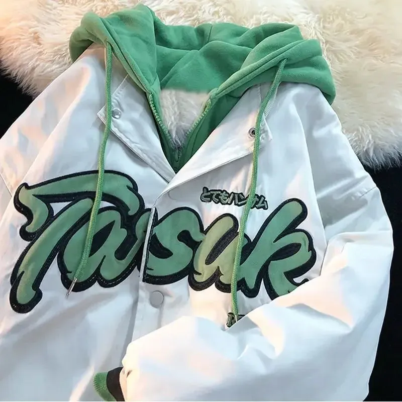 Flytonn-Super Thick Plush Embroidery Letter Coat Women Winter Warm Loose Jackets Harajuku Japanese Baseball Jersey Y2k Fashion Clothes