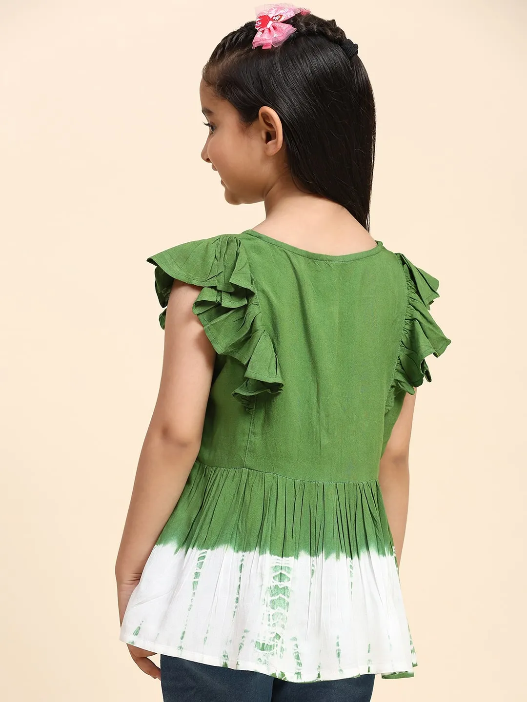 Green Hand Dyed Mother Daughter Tops Combo