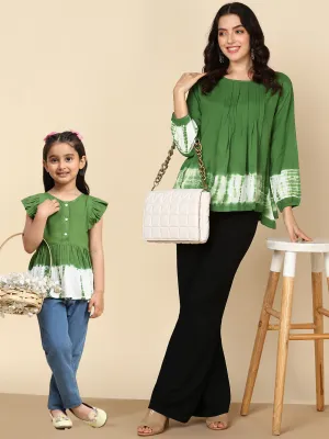 Green Hand Dyed Mother Daughter Tops Combo