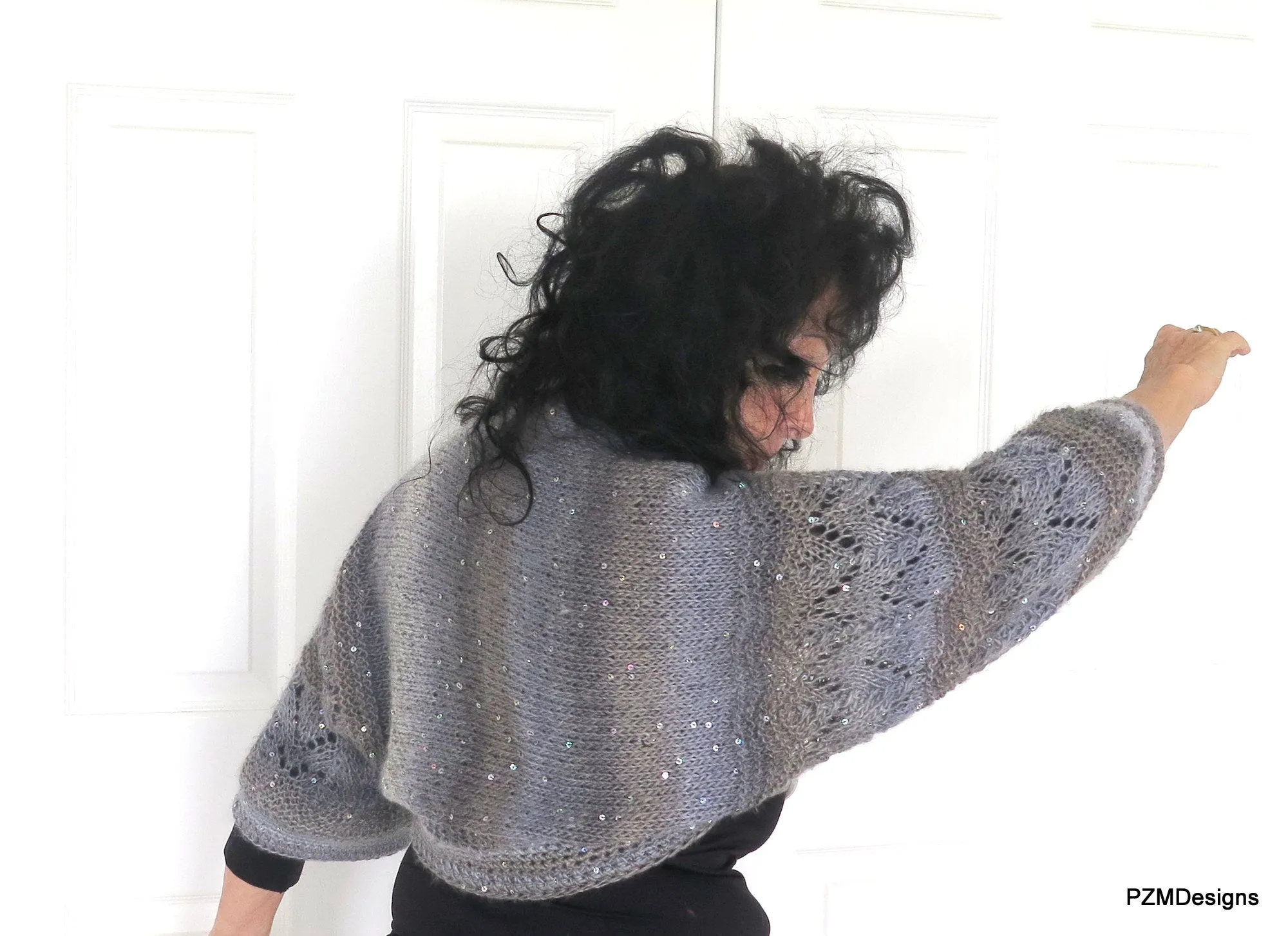 Grey Sequin Plus Size Layering Shrug