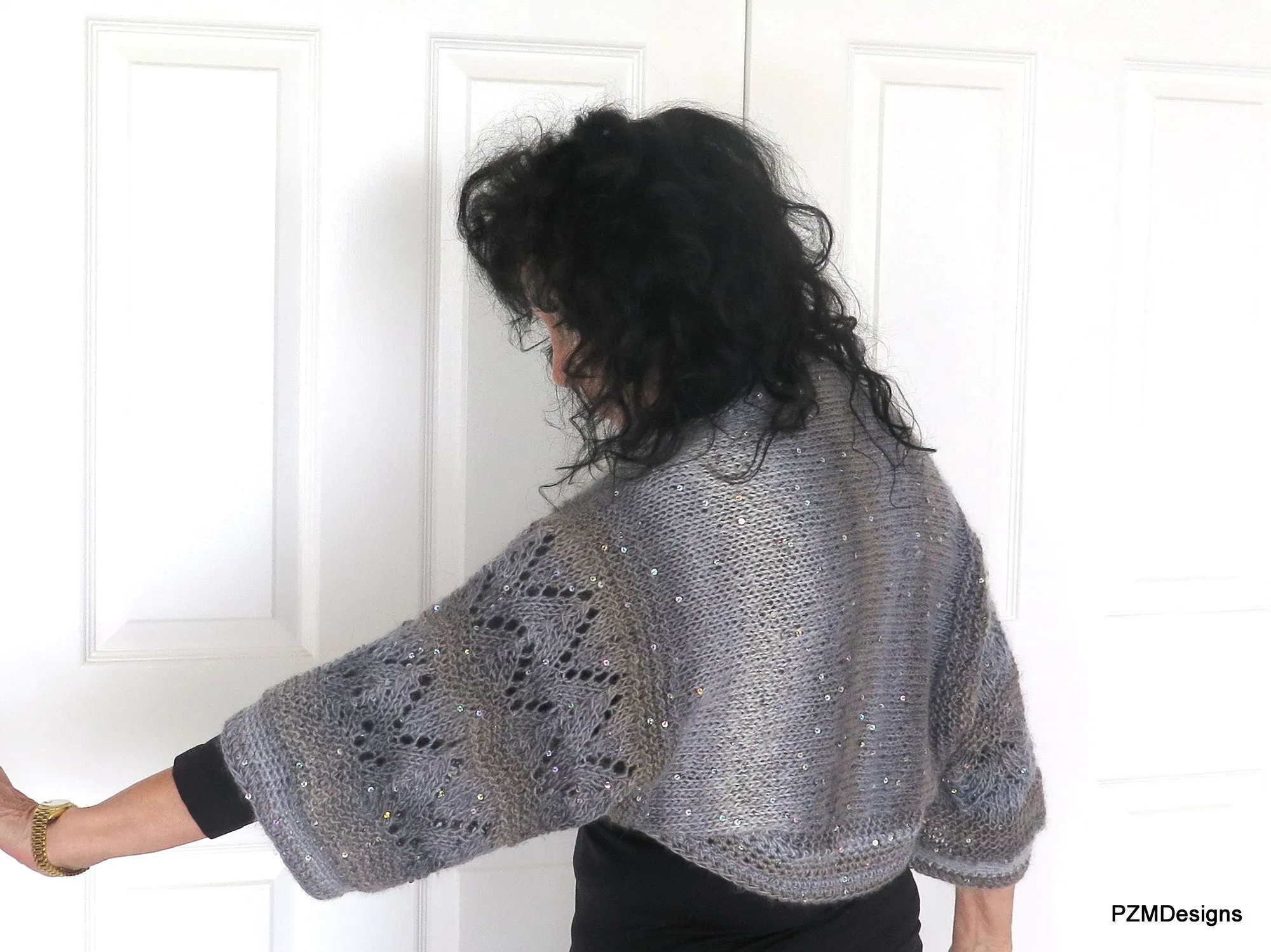 Grey Sequin Plus Size Layering Shrug