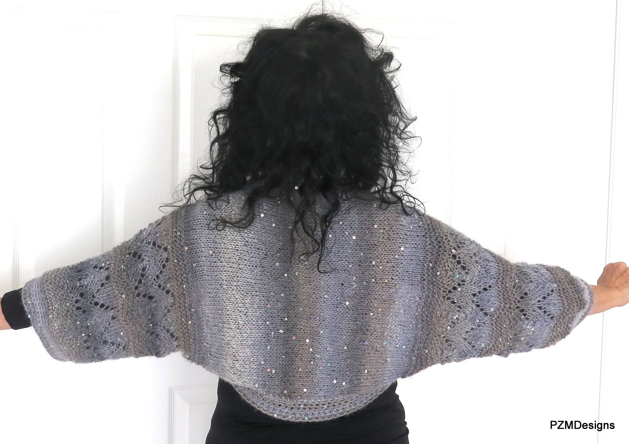 Grey Sequin Plus Size Layering Shrug