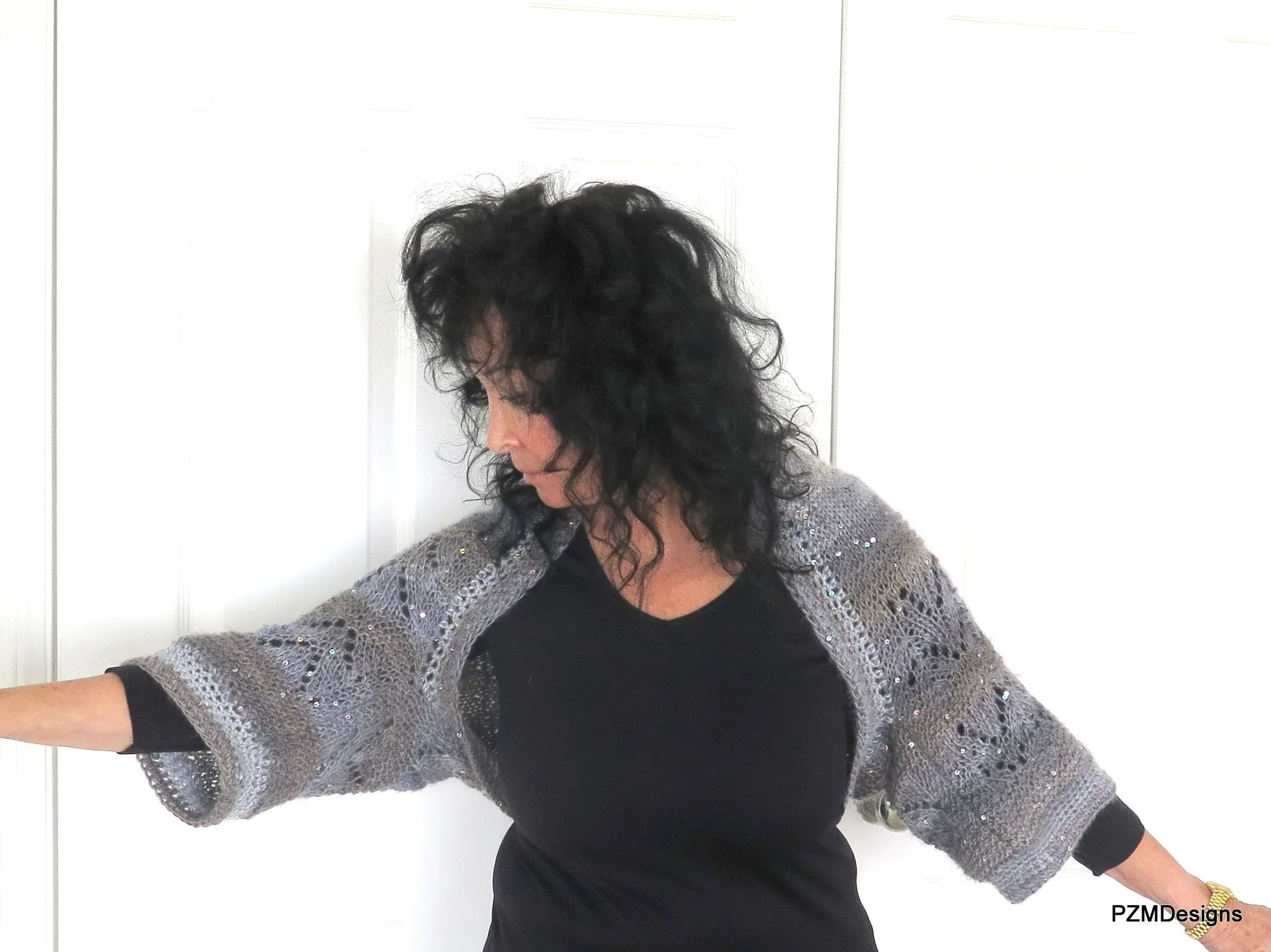 Grey Sequin Plus Size Layering Shrug