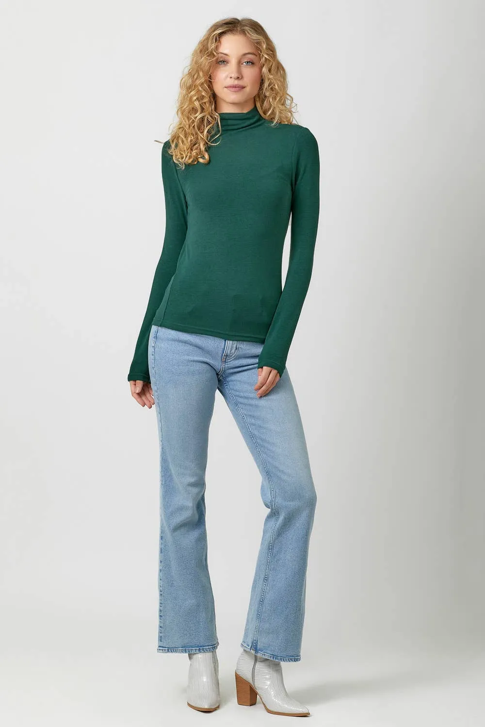 Hunter Green Knit Mock Neck Top