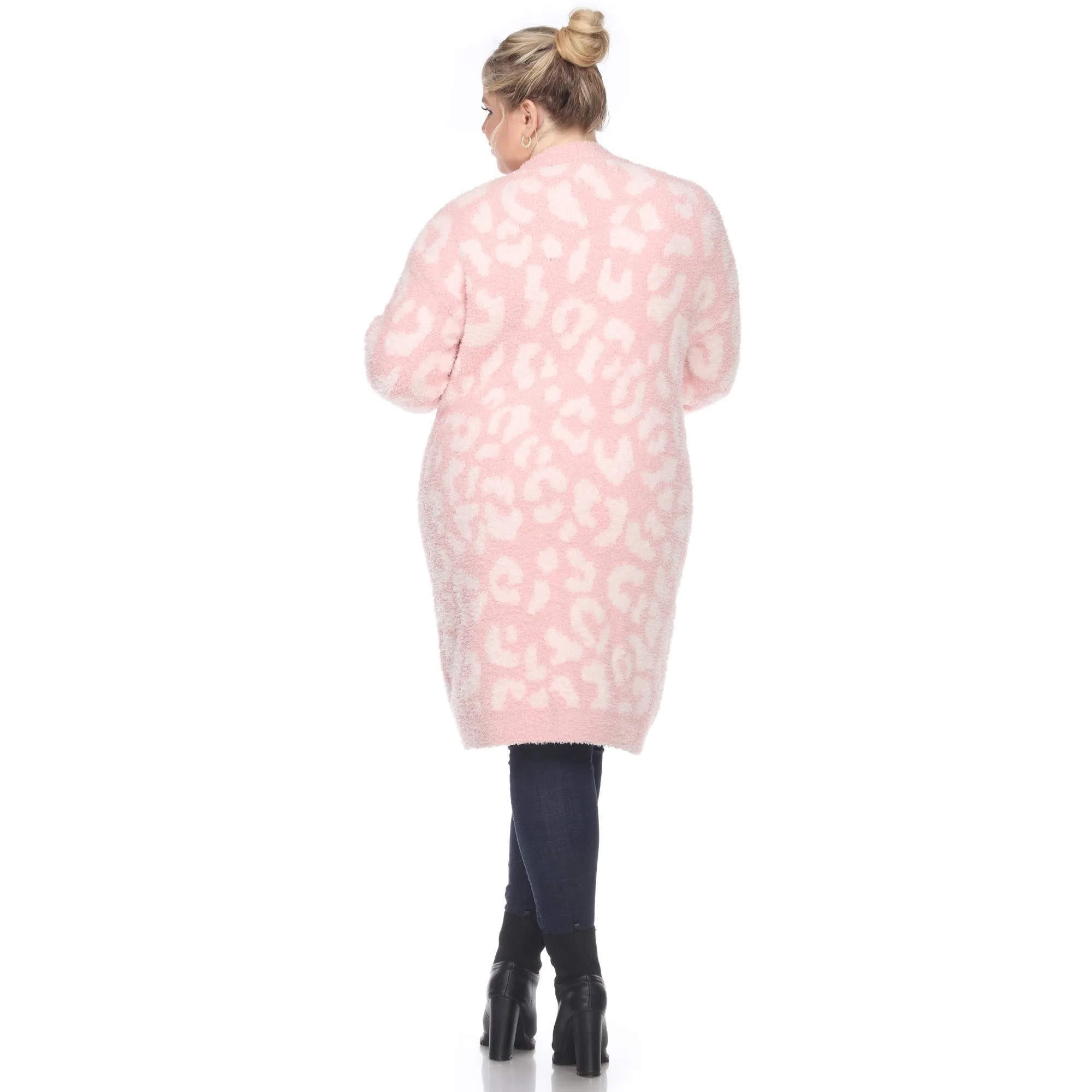Leopard Print Open Front Sherpa Coat - Plus