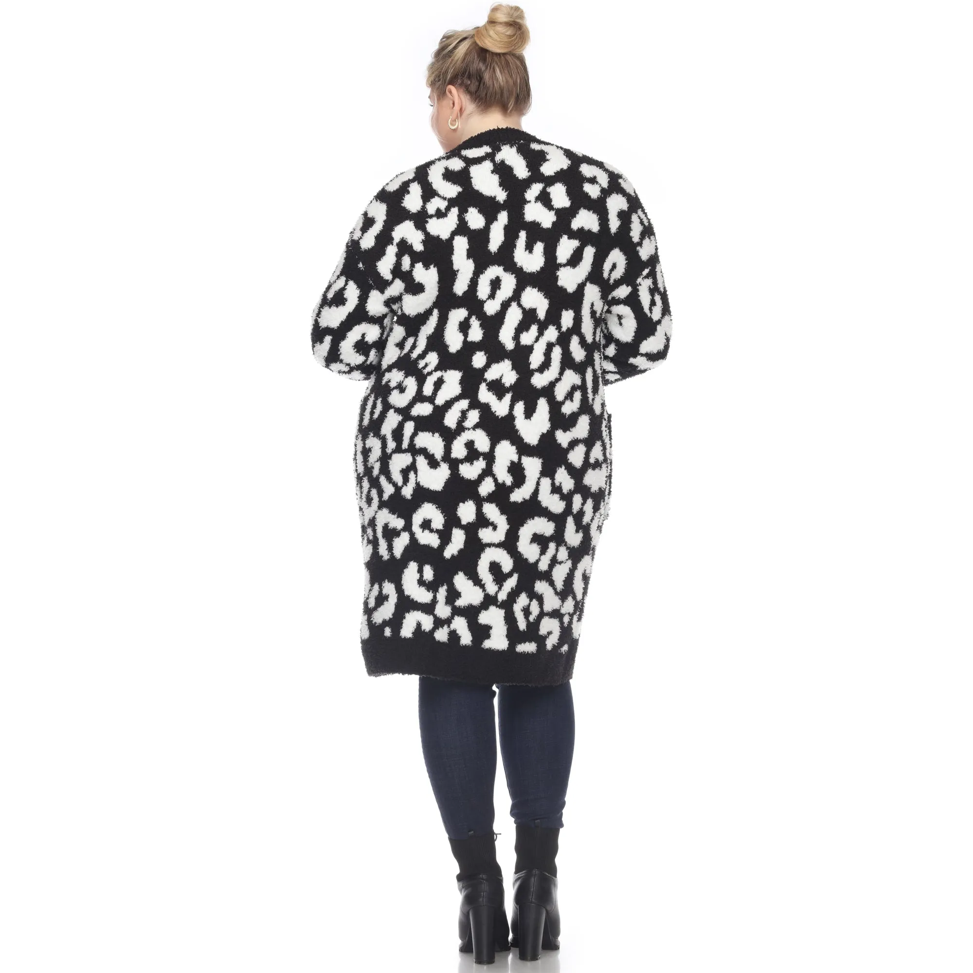 Leopard Print Open Front Sherpa Coat - Plus