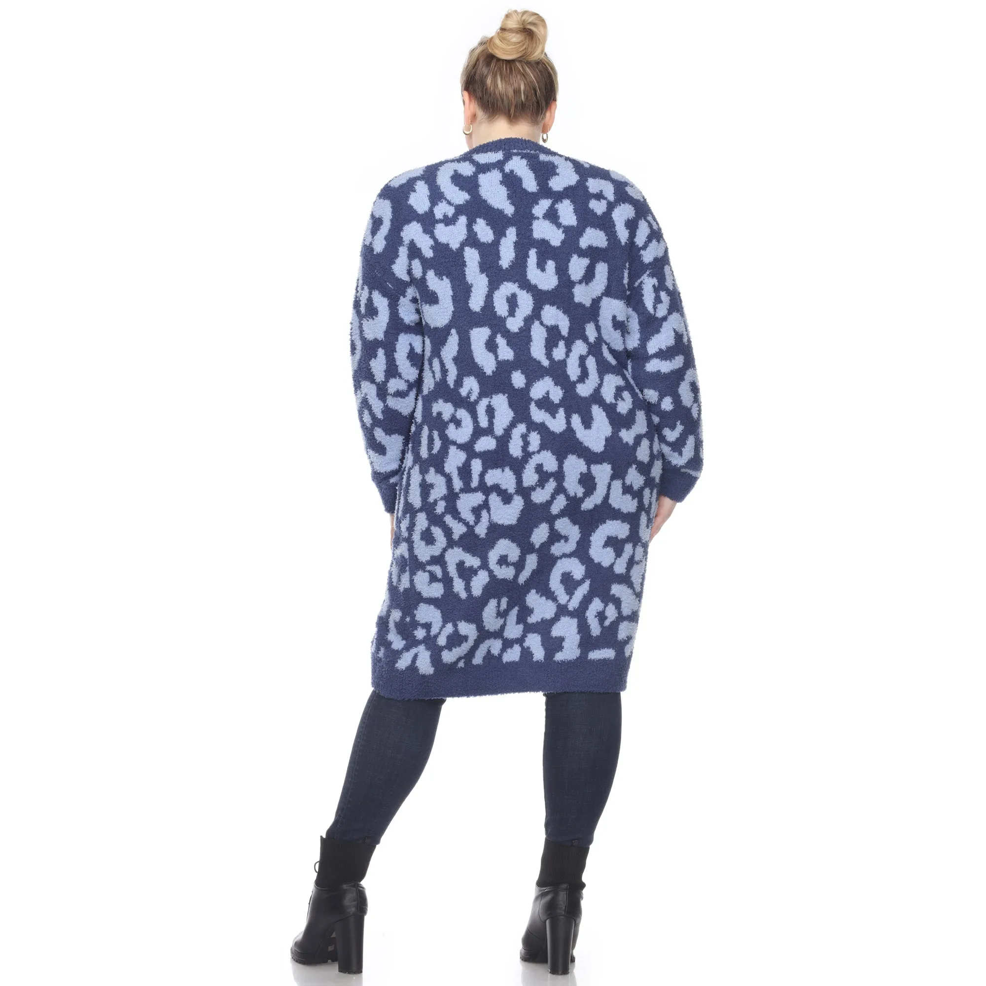 Leopard Print Open Front Sherpa Coat - Plus