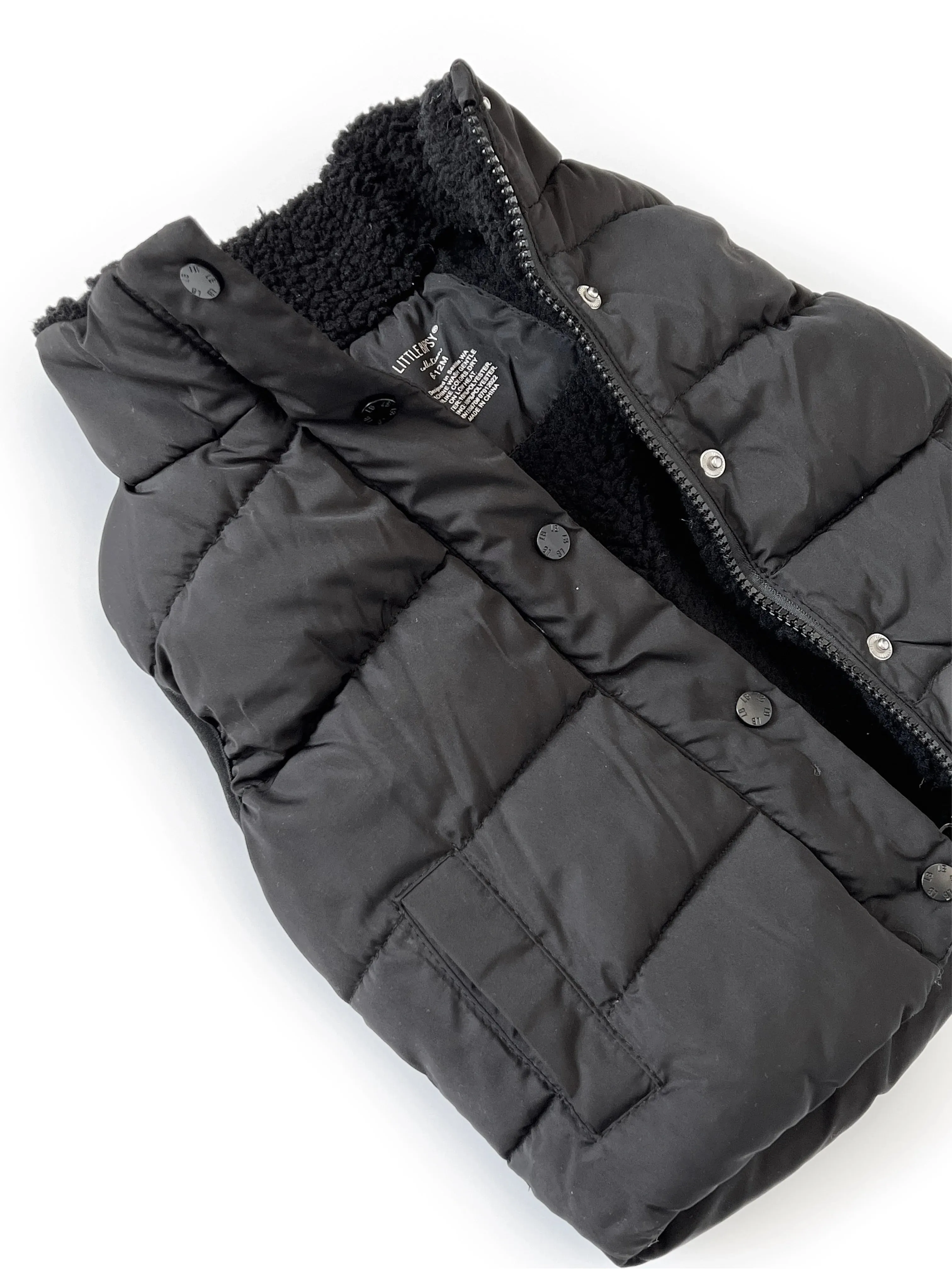 Little Bipsy Sherpa Lined Puffer Vest - Black