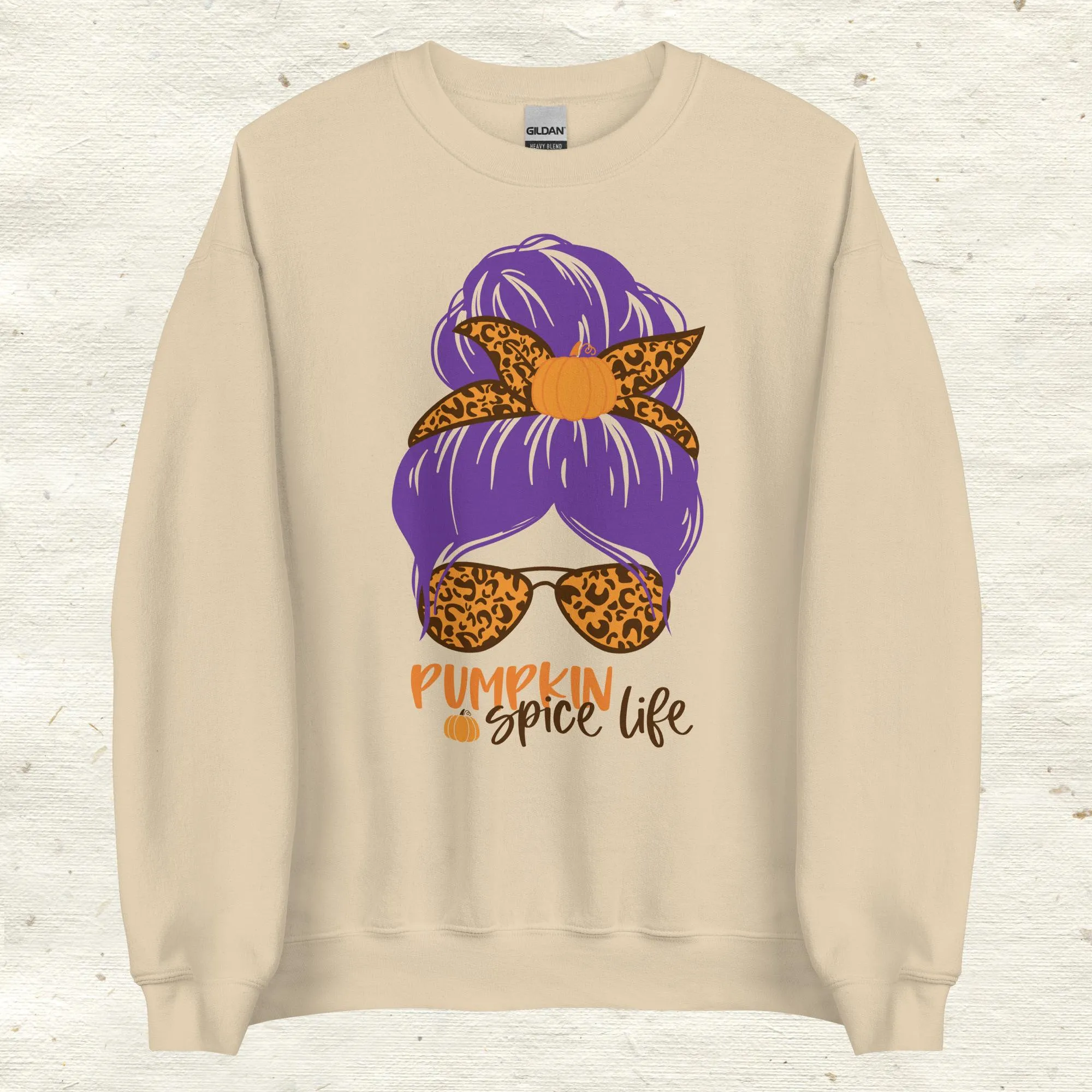 Messy Bun Hair Bow and Glasses Pumpkin Spice Sweatshirt