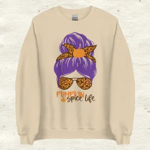 Messy Bun Hair Bow and Glasses Pumpkin Spice Sweatshirt