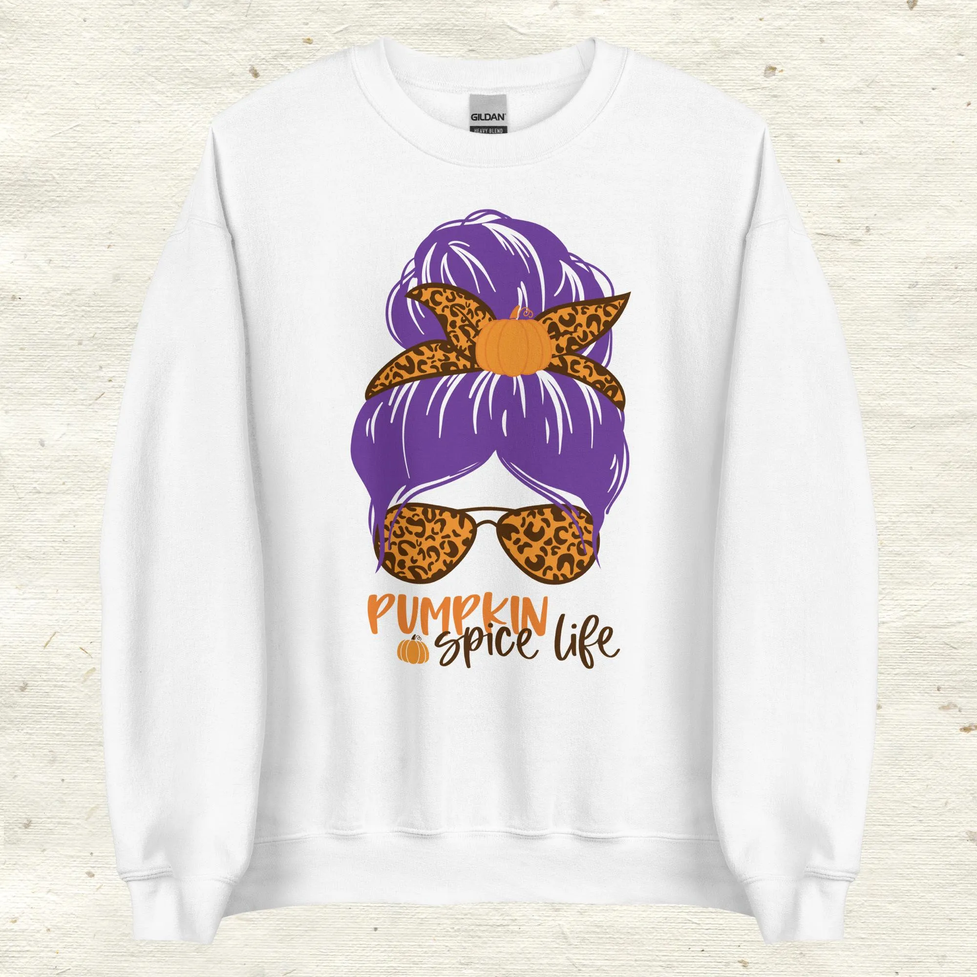 Messy Bun Hair Bow and Glasses Pumpkin Spice Sweatshirt