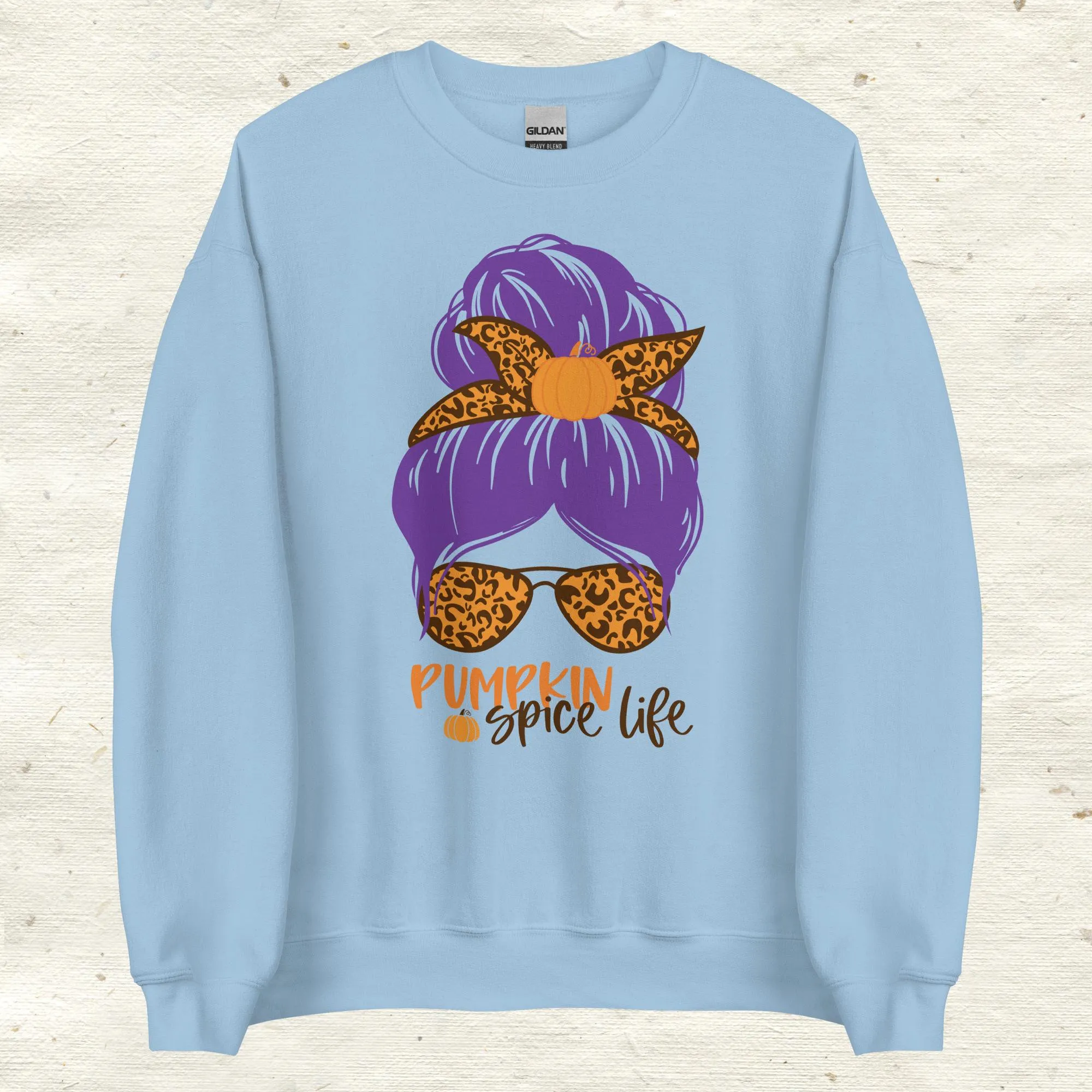Messy Bun Hair Bow and Glasses Pumpkin Spice Sweatshirt