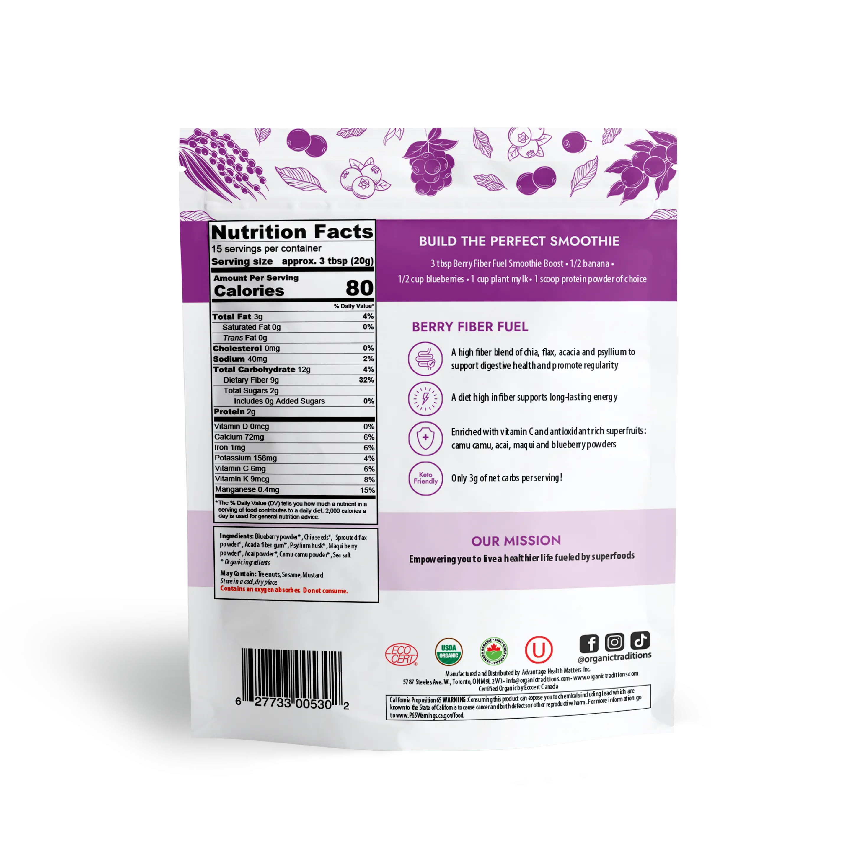 Organic Berry Fiber Fuel Smoothie Boost