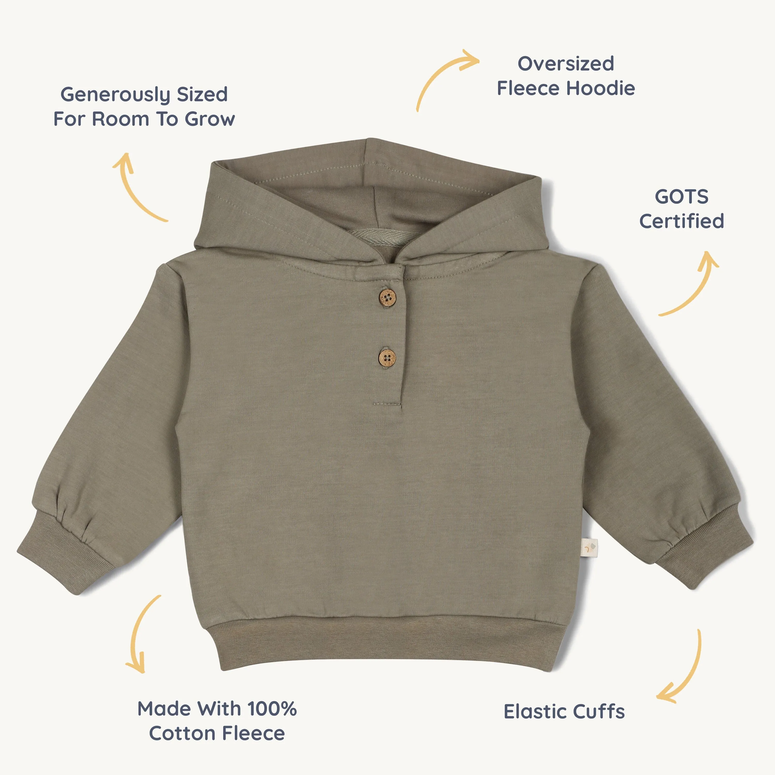Organic Fleece Henley Hoodie | Olive