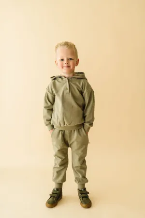 Organic Fleece Henley Hoodie | Olive
