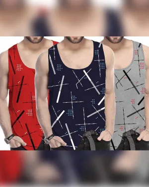 (Pack of 3) Multicolor Men Printed Vest