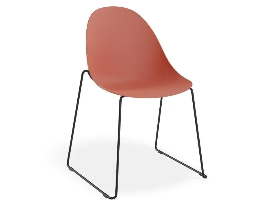 Pebble Chair Coral with Shell Seat - 4 Post Stackable - Black