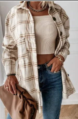 Purpdrank - Oversized Women's Plaid Shirt Jackets Plush Long Sleeve Ladies Tops Outwear Autumn Winter Loose Women Coats Dropshipping