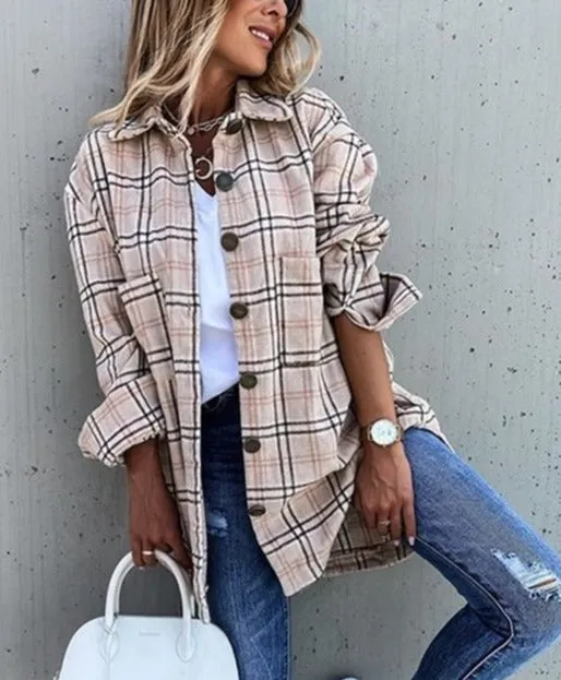 Purpdrank - Oversized Women's Plaid Shirt Jackets Plush Long Sleeve Ladies Tops Outwear Autumn Winter Loose Women Coats Dropshipping