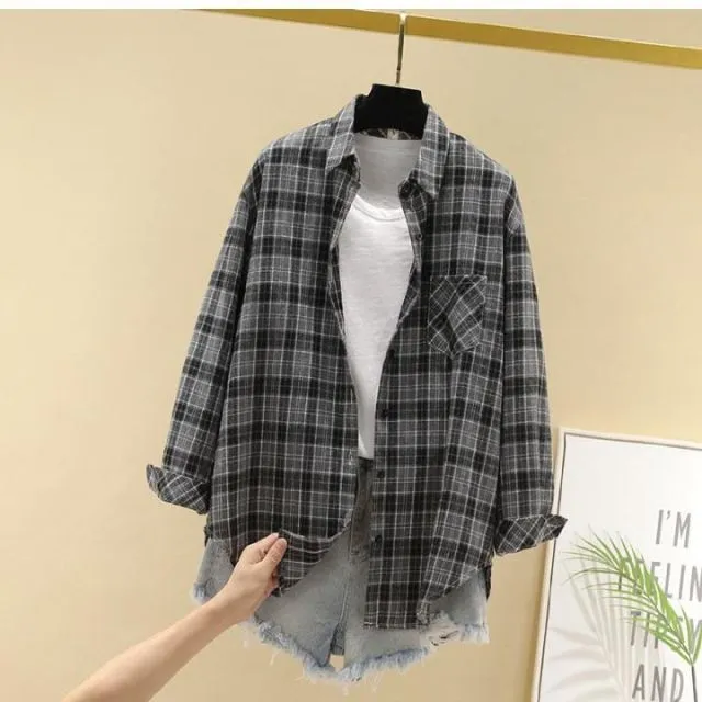 Purpdrank - Oversized Women's Plaid Shirt Jackets Plush Long Sleeve Ladies Tops Outwear Autumn Winter Loose Women Coats Dropshipping