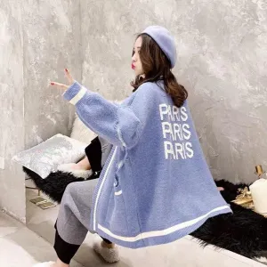 "PARIS PARIS PARIS" Knit Cardigan With Open Stitch Details