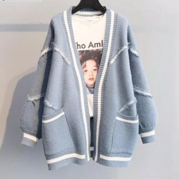 "PARIS PARIS PARIS" Knit Cardigan With Open Stitch Details
