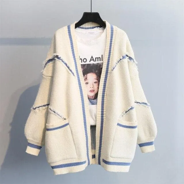 "PARIS PARIS PARIS" Knit Cardigan With Open Stitch Details
