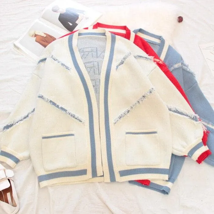 "PARIS PARIS PARIS" Knit Cardigan With Open Stitch Details