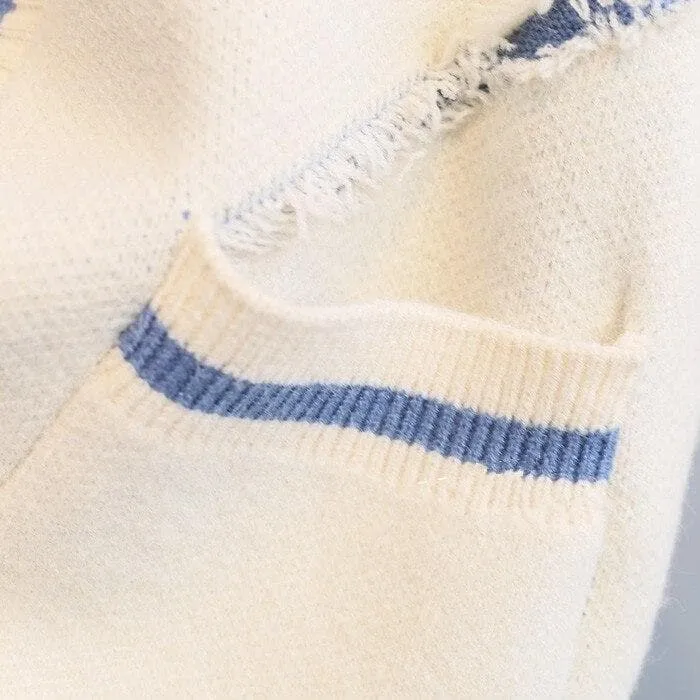 "PARIS PARIS PARIS" Knit Cardigan With Open Stitch Details