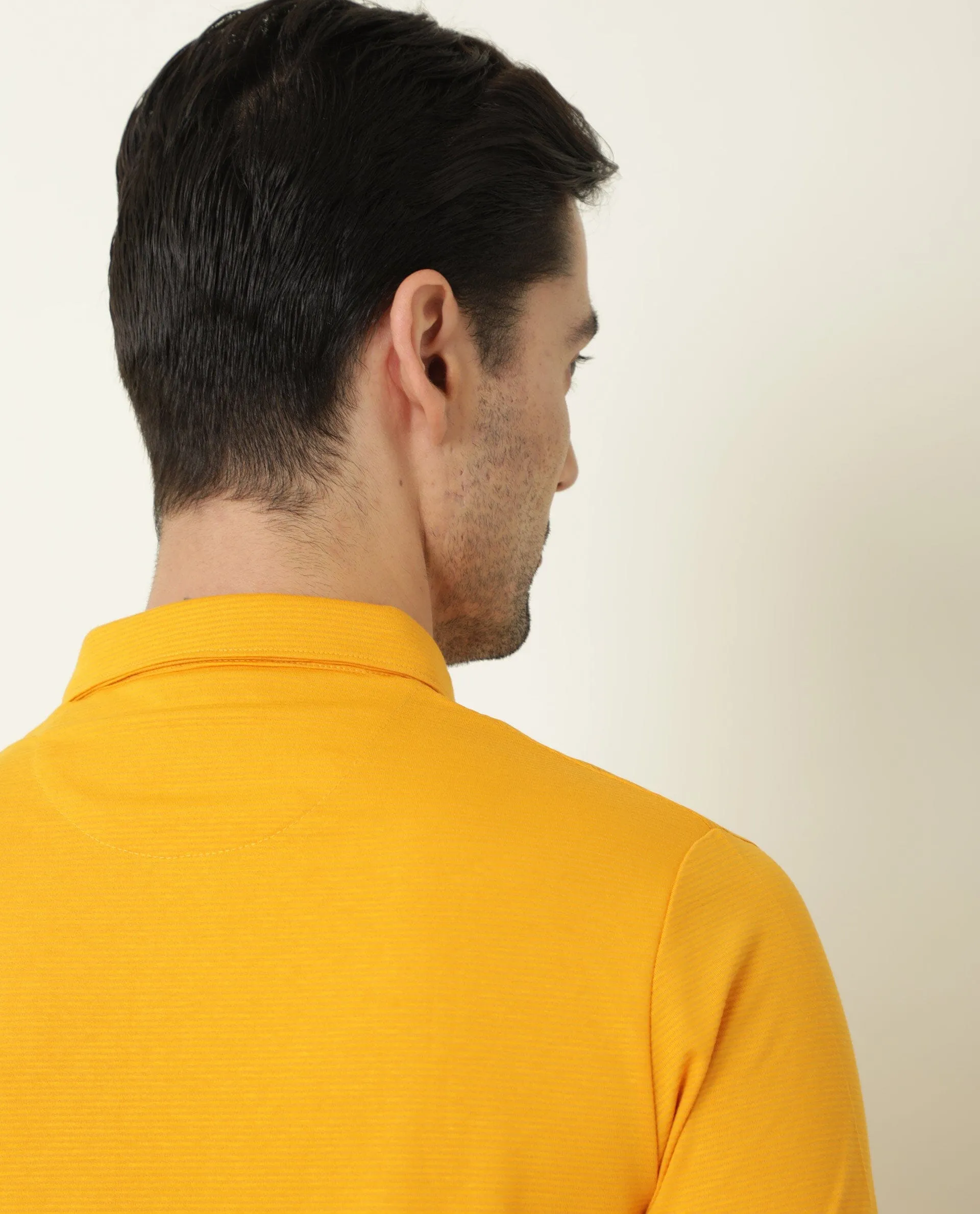 Rare Rabbit Men's Sailor Yellow Solid Cotton Fabric Collared Neck Half-Sleeve Polo T-Shirt